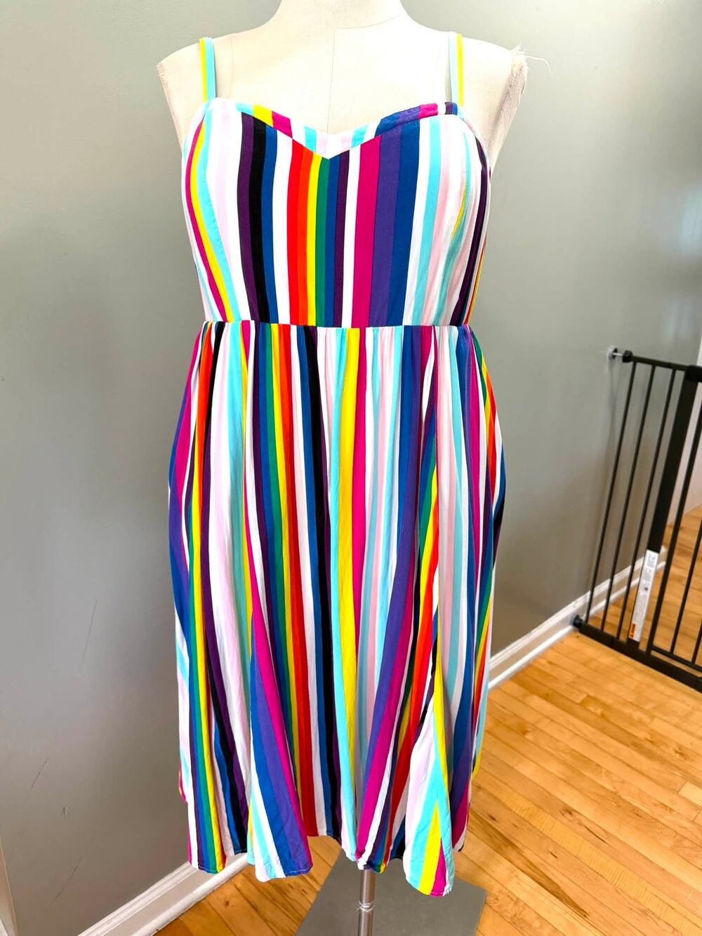 Torrid Size 2 (2X) Striped Rainbow Flag Pride Challis Midi Dress w/Pockets Gay